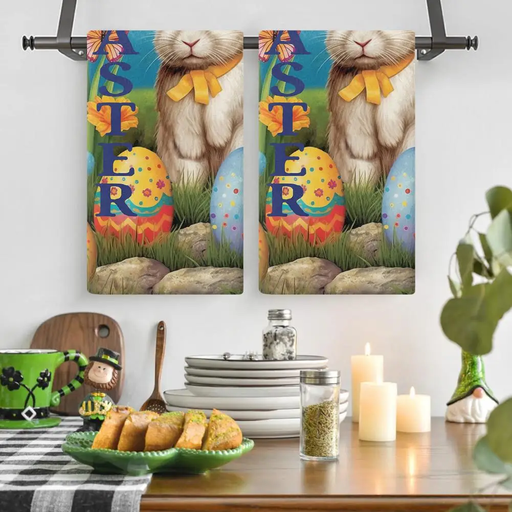 Thick Fluffy Dish Towel Easter Bunny Pattern Dish Towel Quick-drying Kitchen Towel for Home Decoration Christmas for Kitchen