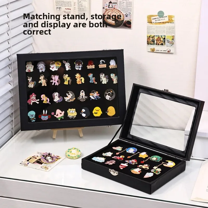 Metal Pin Badge Storage Box Memorabilia Chest Button Collection Display Dustproof Stand Covered Badge Holder Display Case