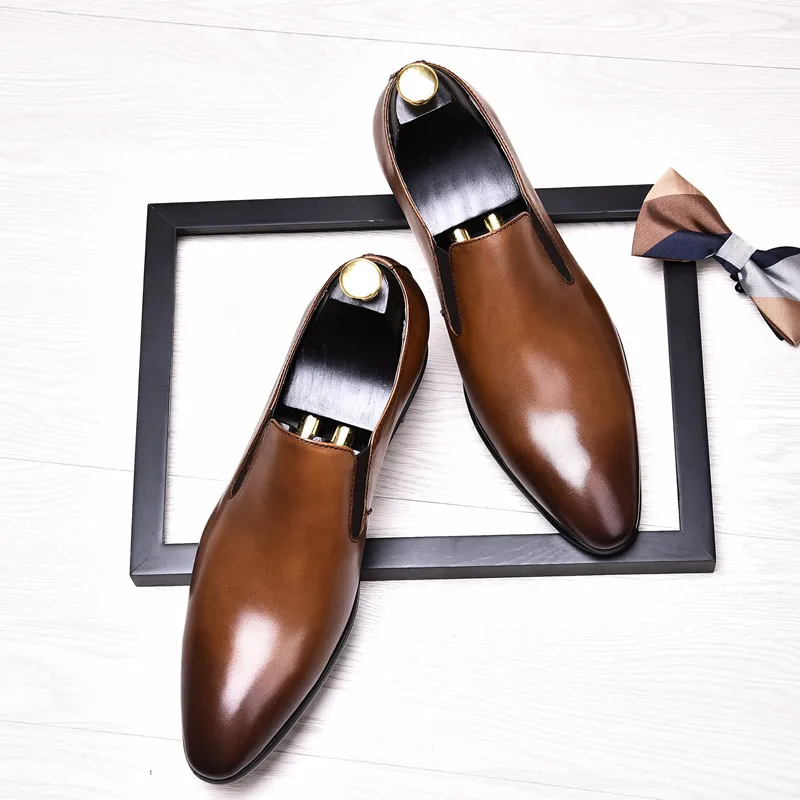 Italian Genuine Leather Loafers Luxury Men Pointed Toe Dress Shoes Handmade Slip On Formal Shoes Men's Wedding Shoes