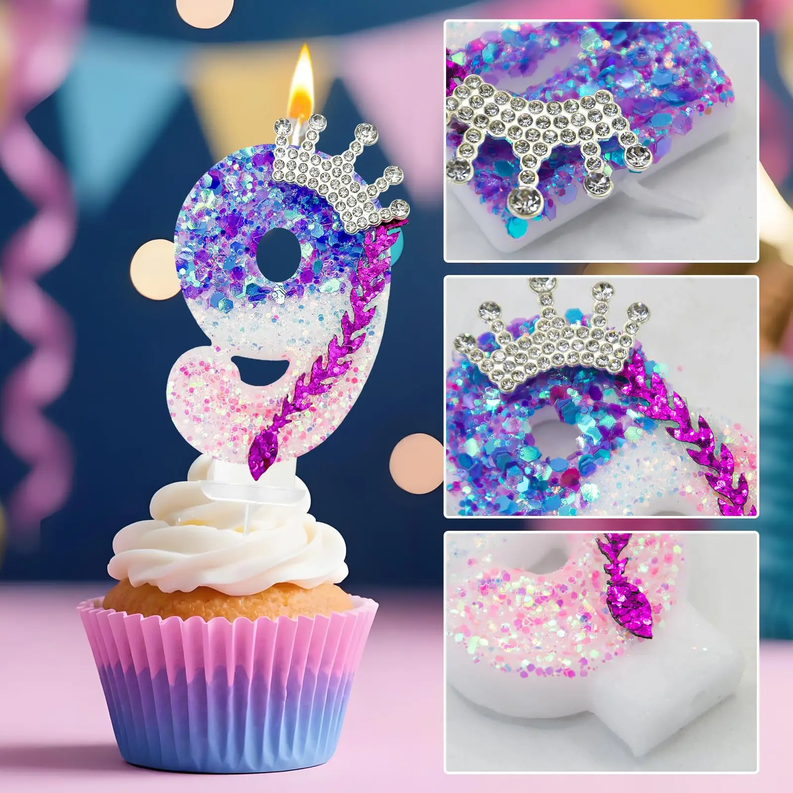 Number 0-9 Birthday Candle Pink Purple Gradient Sparkly Cake Topper – Trendy Idol Style Birthday Decorations for Party Cake ﻿