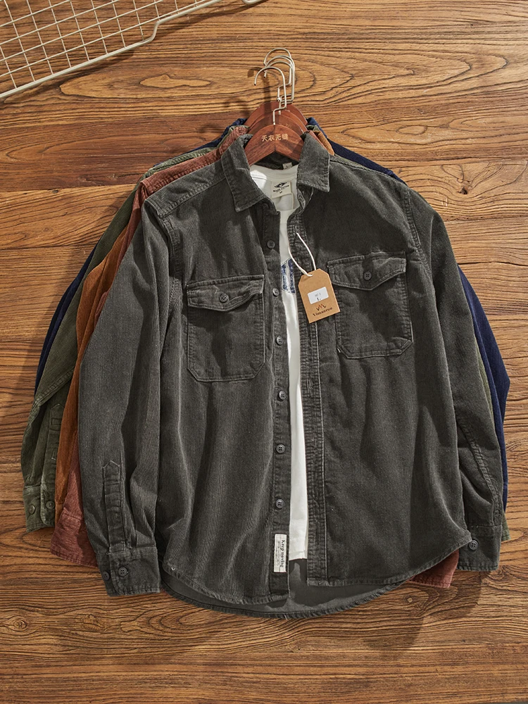 

Рабочая одежда с поясом в стиле ретро, вельветовая куртка Jaet, мужская универсальная американская повседневная одежда с отложным воротником, длинная све, осень-зима irt