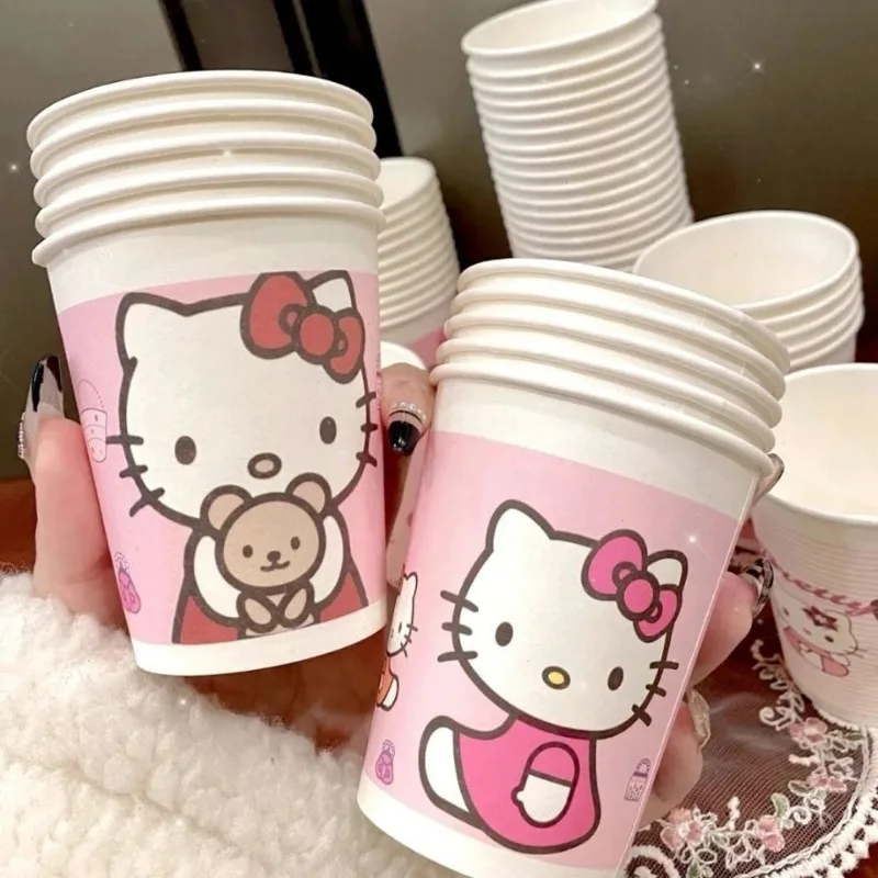 New Cute Hello Kitty Cartoon Disposable Paper Cup High-Looking Portable Thickened Home Children's Holiday Party Tableware