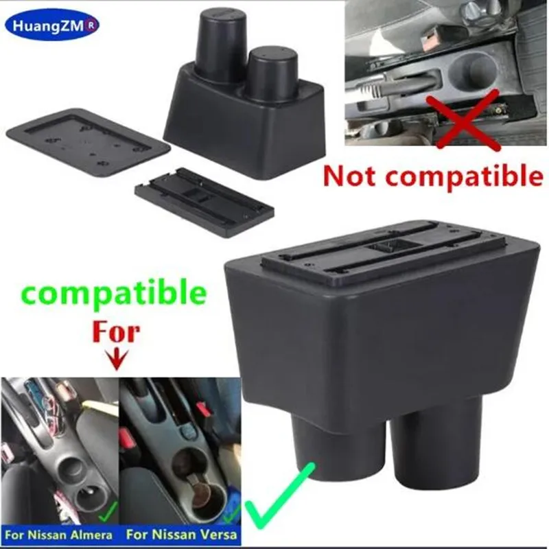 For Nissan Almera Armrest box For Nissan Versa double-layer Storage Box with Cup Holder Interior Center Retrofit Car Accessories