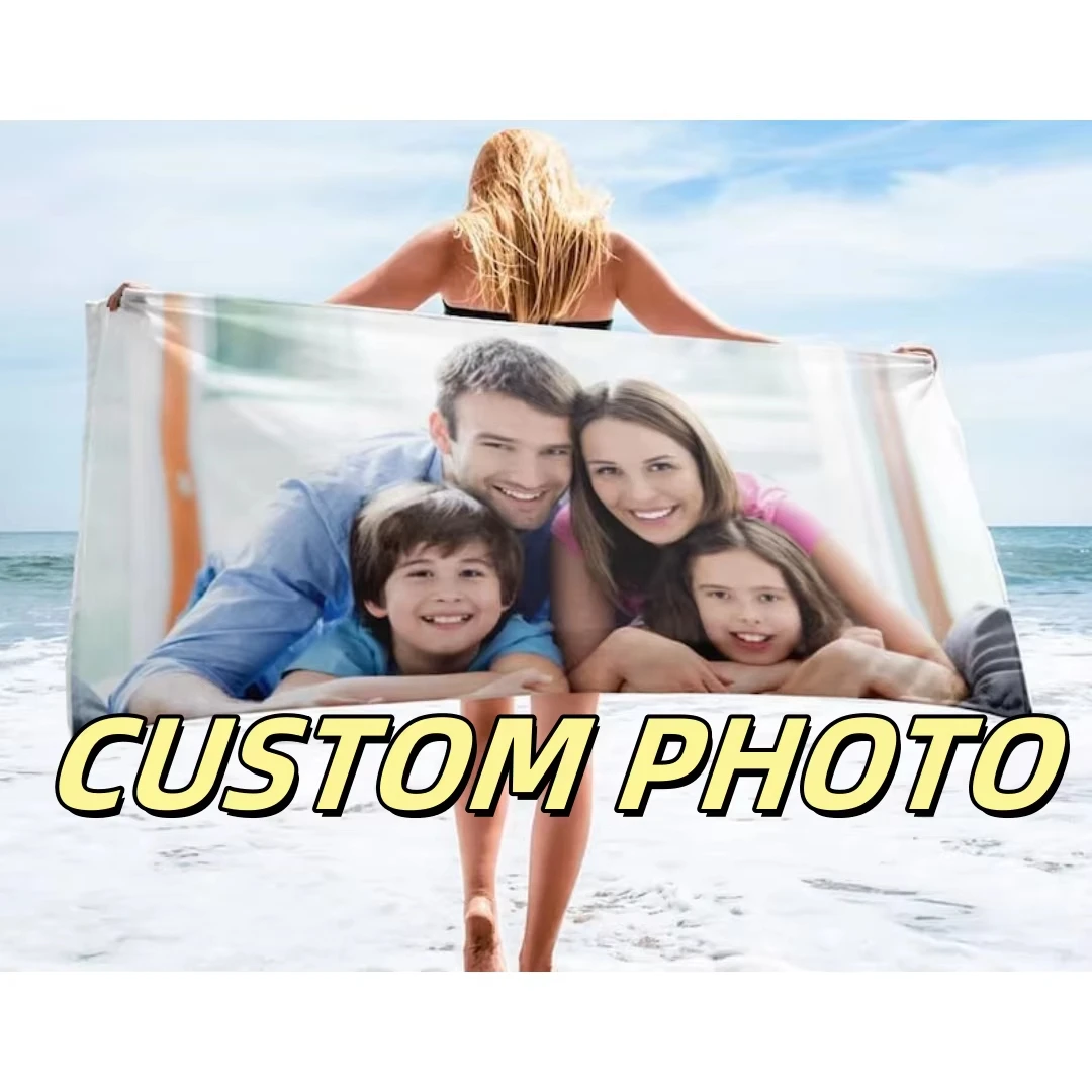 Toalla de playa con foto personalizada, toalla de microfibra suave y ligera de poliéster, antiarena, para familiares, amigos, fiestas, toalla de baño de secado rápido