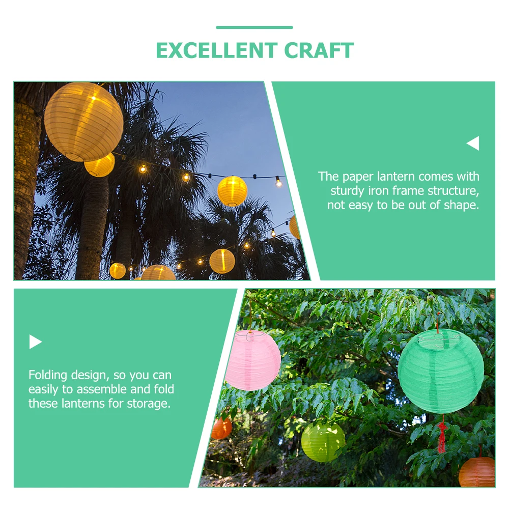 

6pcs Round Paper Lanterns Sturdy Iron Frame Wedding Party Festival Home Decoration Foldable Design Hanging Lanterns Indoor