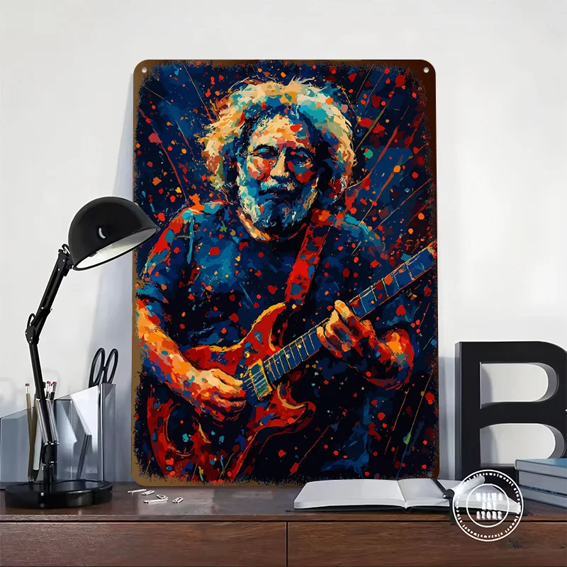 Jerry Garcia Abstract Guitar Portrait Personalized 3D Textured Metal Poster Wall Art Vintage Tin Signs for Aesthetic Room Decor