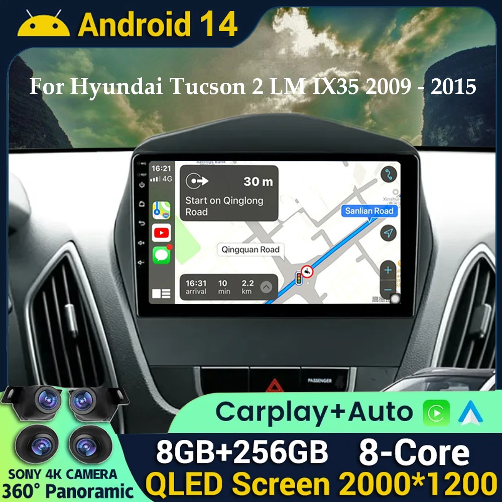 Android 14 Carplay Car Radio For Hyundai Tucson 2 LM IX35 2009-2015 Navigation GPS Multimedia Player WiFi stereo BT 360 Camera