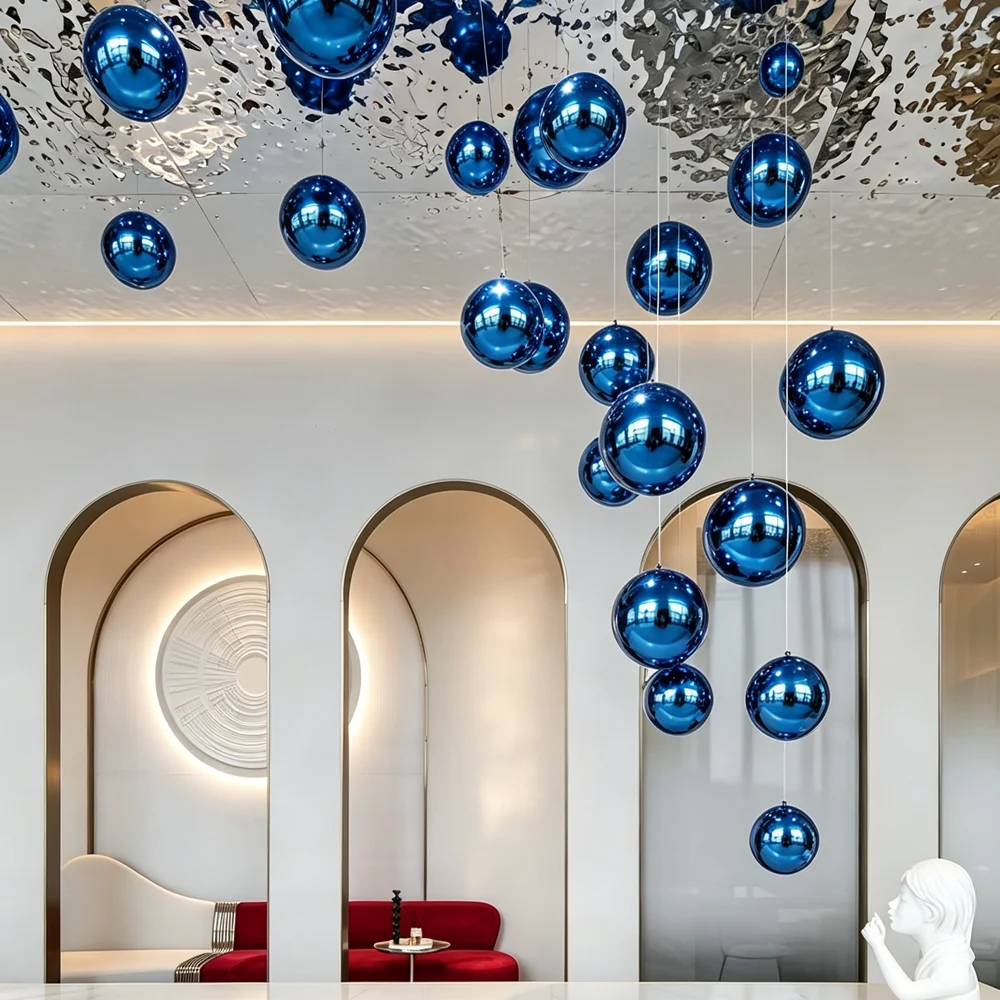 Thick 0.6mm Gemstone Blue Stainless Steel Hollow Ball Ceiling/window Hanging/ Decoration for Christmas Party Ball Dia 38-300mm