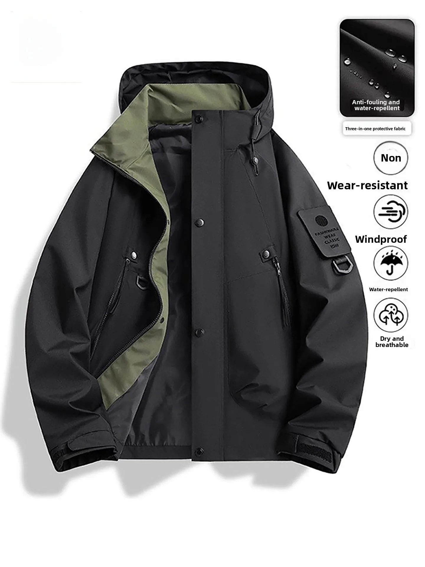 

Мужская уличная ветрозащитная водонепроницаемая куртка с капюшоном TUCANO Faion Urban из полиэстера с длинными рукавами на молнии