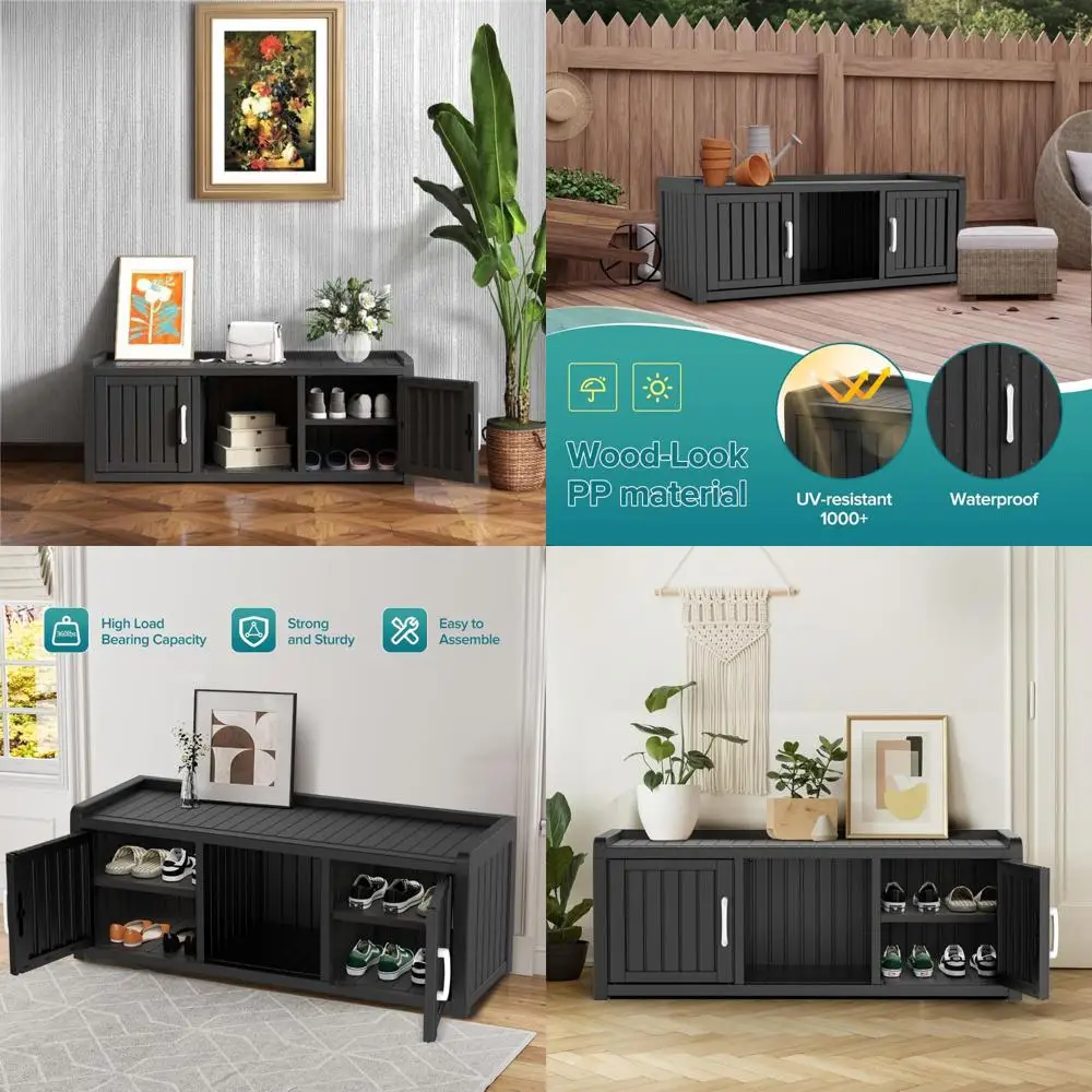 

Adjustable Multifunctional Waterproof Shoe Storage Cabinet with Resin Bench for Indoor and Outdoor Use