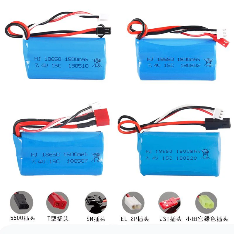 18650 7.4 فولت 1500 مللي أمبير 15C بطارية ليثيوم أيون SM 5500 JST T التوصيل طامية موصل أجزاء ل MJX T40 T40C F39 F49 T39 Syma 822 Udi U12A #1