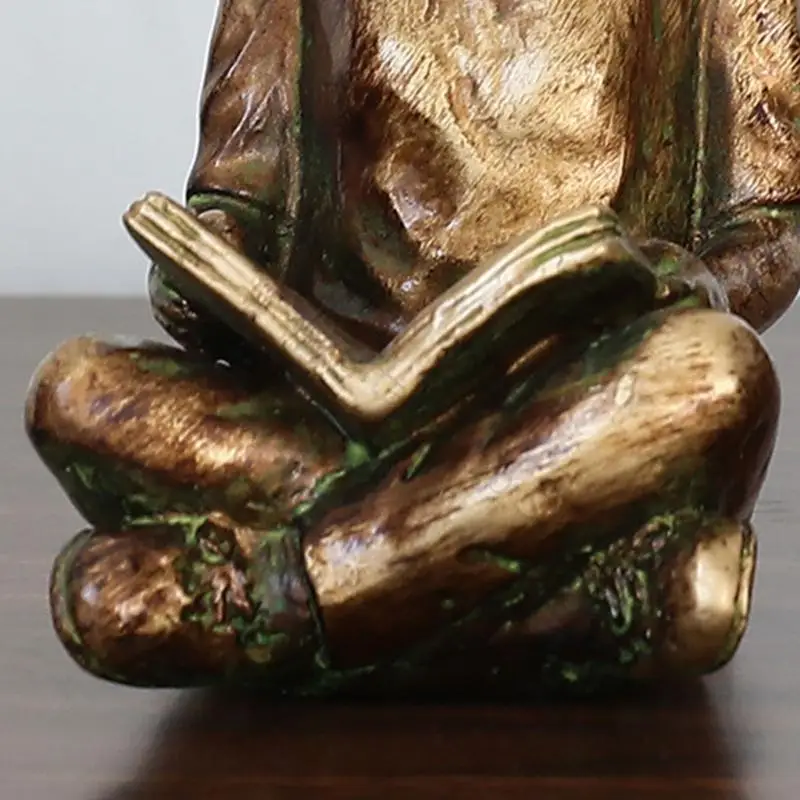 96BA Bronze Tone Resin Bookends Reading Child Figure Book Stoppers for Shelf Use