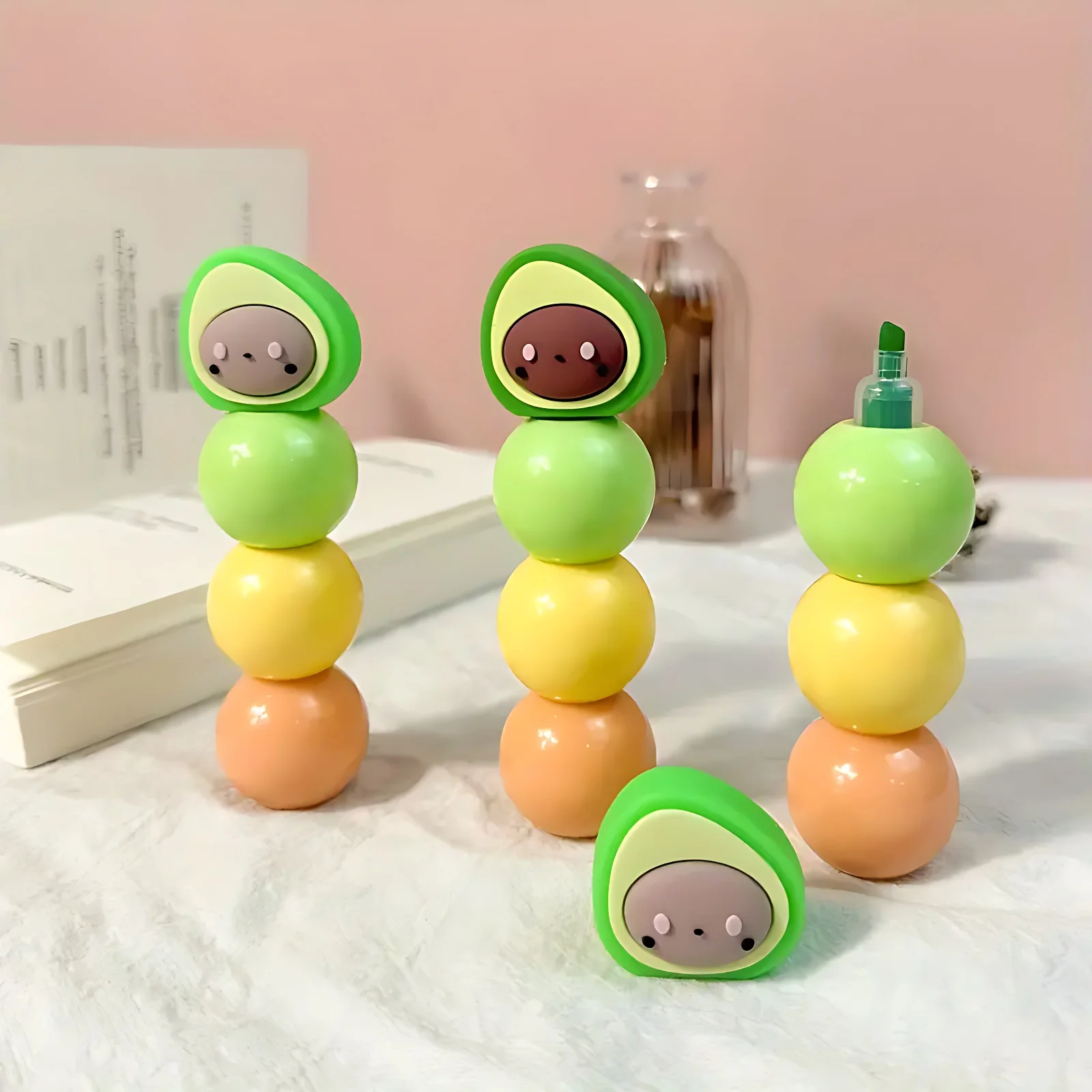 

1PCS 3colors Cute Avocado Highlighter Pen – Fun Cartoon Design, Perfect for Student Notes, Journaling & School Daily Use