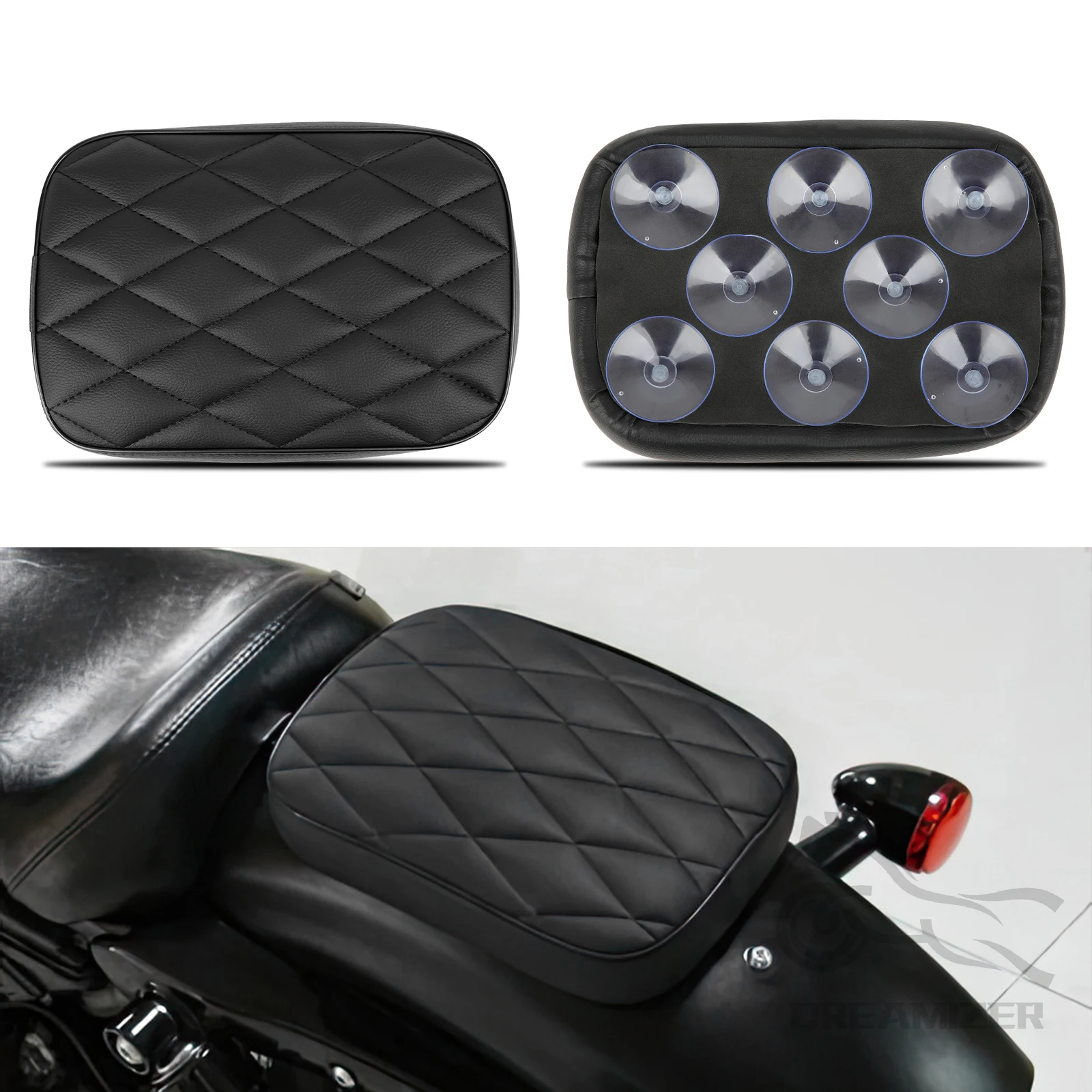 Motorcycle Rear Passenger Pillion Pad Rectangular Pillion Passenger Pad Seat 8Suction Cups For Harley Dyna 883 Choppers Bobber