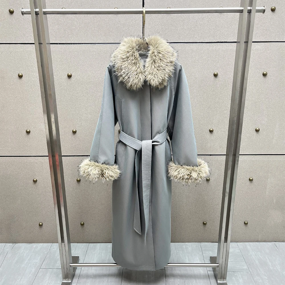 Women Winter Cotton‑blend Long Jacket, Fluffy Faux Fur Long Trench Coat, Elegant Windproof Outerwear for Ladies Daily Streetwear