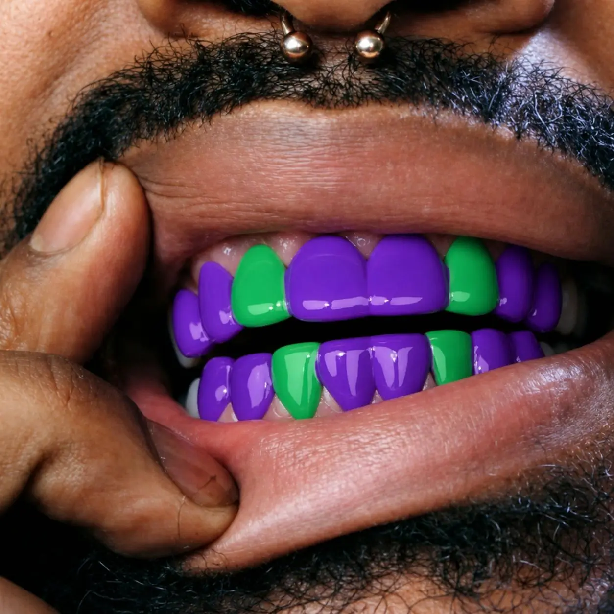 Custom Smooth Teeth Grillz Copper Hip Hop Tooth Caps Multi Color Orange Black Purple Green Halloween Cosplay Jewelry Wholesale