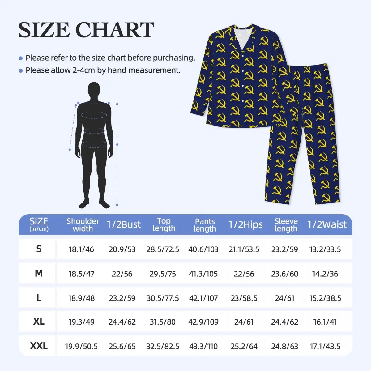 CCCT bleu marteau et faucille pyjamas ensemble Kawaii vêtements de nuit hommes à manches longues décontracté sommeil deux pièces vêtements de nuit grande taille