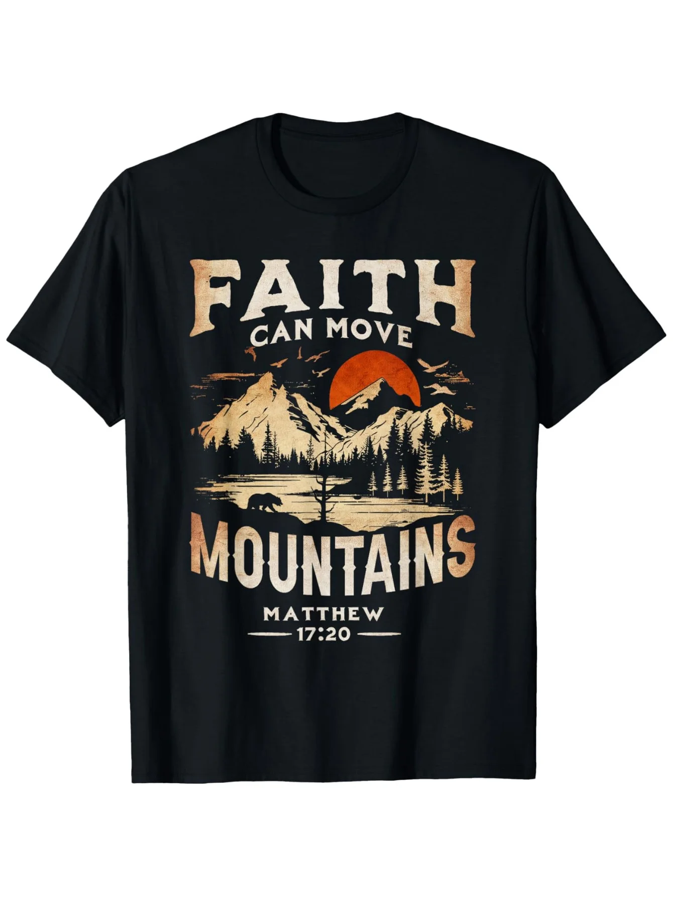 

Faith Mountains Heavyweight T-Shirt - 100% Cotton, Mountain Graphic Christian Gift