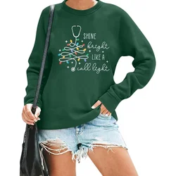 Christmas long sleeved sweatshirt shining like lightningladies' nurse's day round neck pullover