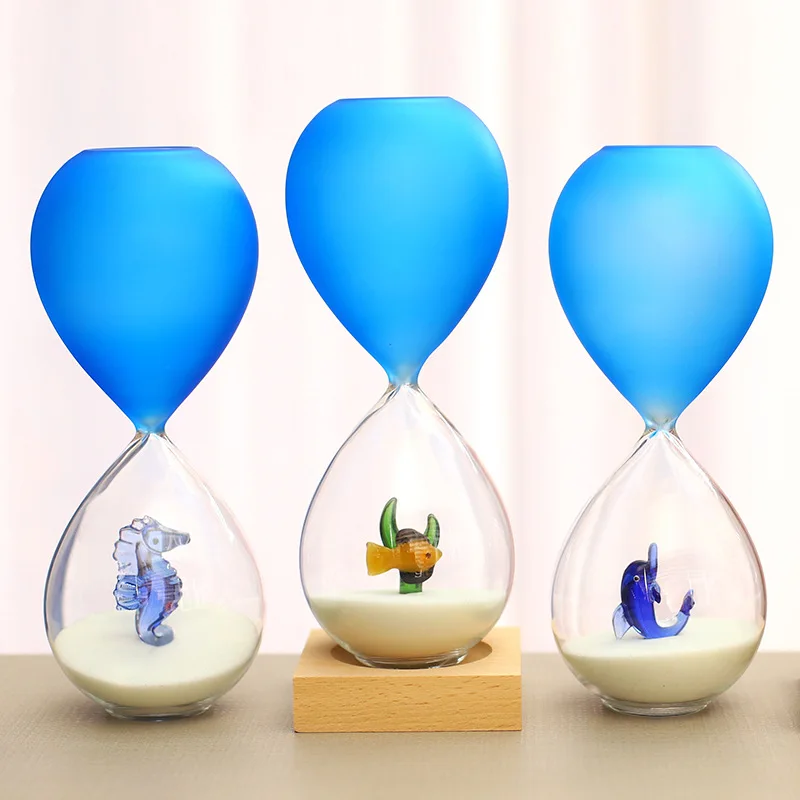 Blue 15 minute glass hourglass timer. Personal birthday gift Decompression Quicksand bottle, blue ocean hourglass. chronograph