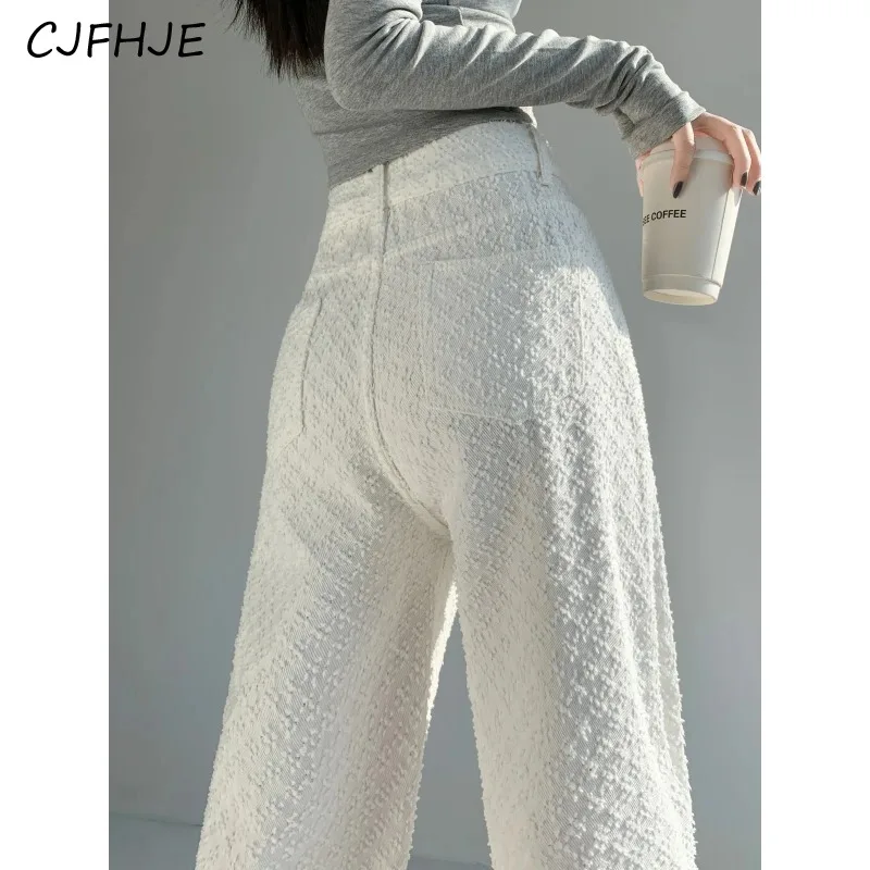 CJFHJE Fashion Women High Waist Straight Jeans Korean Classic Women's Versatile White Wide Leg Full Length Denim Pants Spring