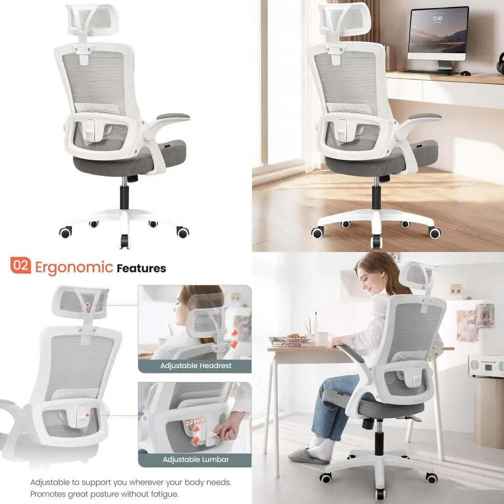 

Эргономичное офисное кресло с высокой спинкой из сетчатой ткани, регулируемыми подлокотниками, поясничной опорой и откидными подлокотниками для комфортного домашнего использования (G