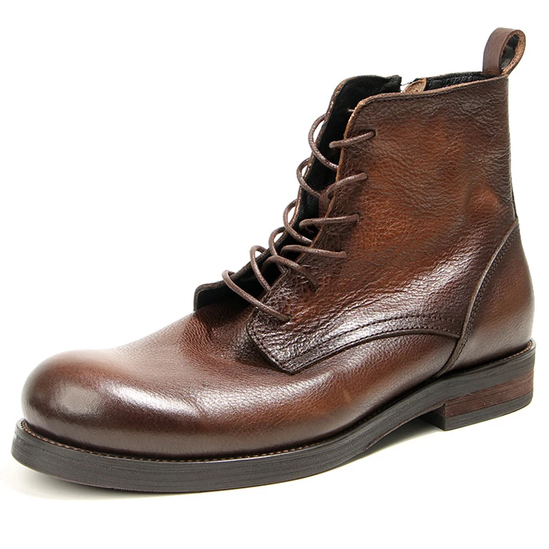 

Cowhide Men's Boots Genuine Leather Shoes Men Side Zipper Men Ankle Boots Handmade Retro Leather Boots Luxury Men's Formal Shoes