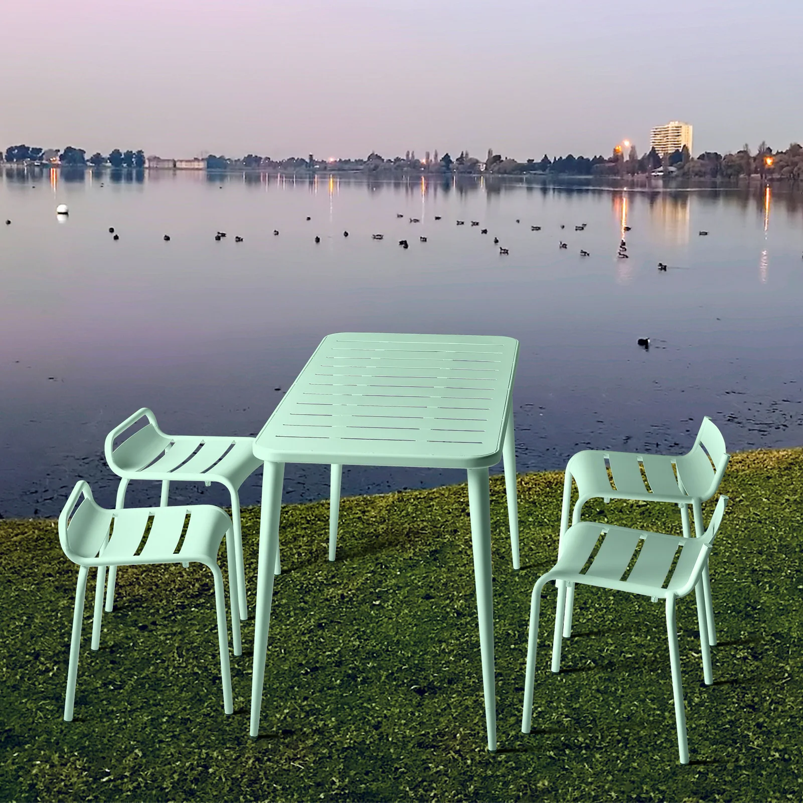 Wrought iron table and chair outdoor casual dining table and chair courtyard balcony metal small square table combination