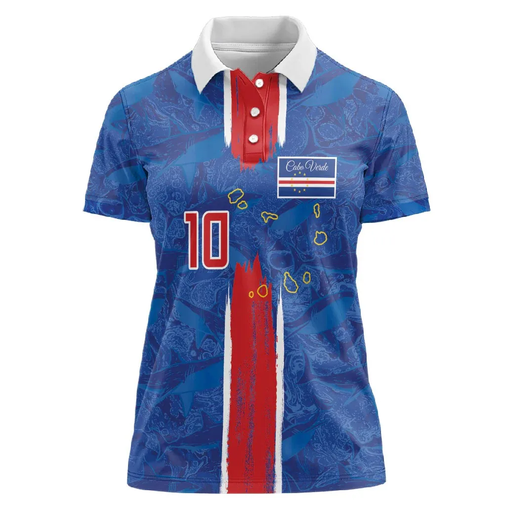 Summer Street Style Top: Cape Verde Women's Printed Polo Shirt, Short-Sleeve, Collared, Coastal Pattern, Casual T-Shirt