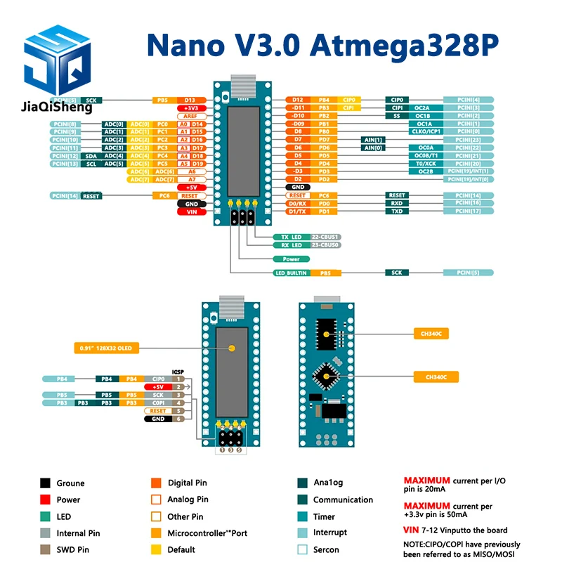 Nano V3.0 Atmega328P Ch340C Built-In 0.91