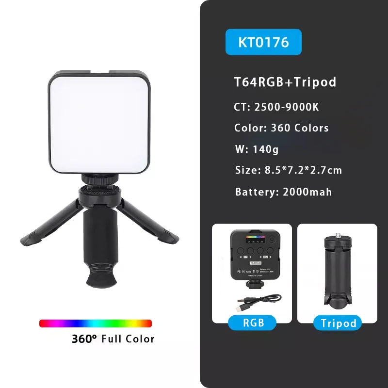 Полноцветная карманная светодиодная RGB-вспышка для видеокамеры 2500K-9000K 800LUX, мини-вспышка с холодным башмаком, 2000 мАч, Type-C, внешняя вспышка со штативом
