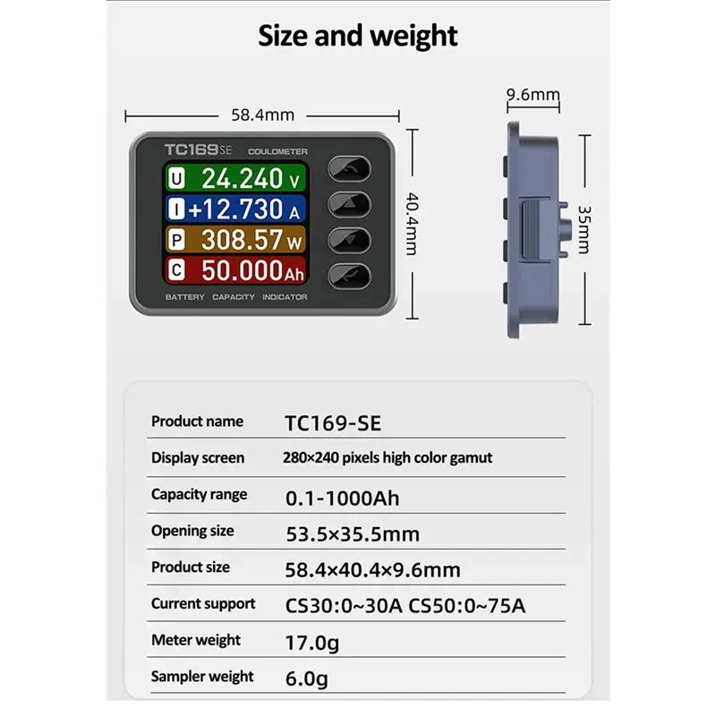 DTB7 High-Precision Color Screen Coulomb Meter TC169SE Battery Voltage Current Tester Lithium Battery Monitor