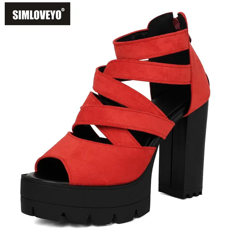 

Женские сандалии SIMLOVEYO из красной замши с открытым носком, на каблуке 11 см и платформе 3,8 см, на молнии, большие размеры 44, 45, 46, сексуальные туфли для свиданий и вечеринок