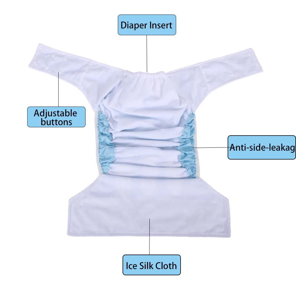 BIAI Ice Silk Wahable Adult Cloth Diapers Reusable Diaper Pants for Adults Adjustable Nappy Pocket Waterproof Breathable Diaper