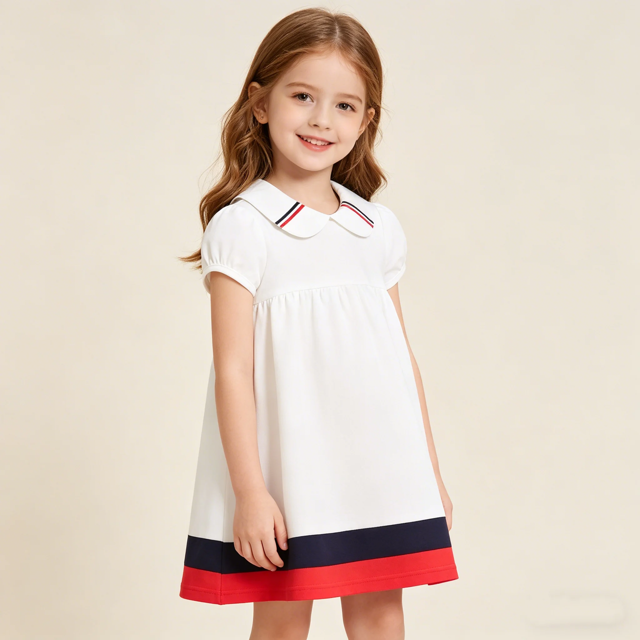 

Baby Girls Dress for Summer Flower Lapel Vestidos Wedding Party Kids Dresses for Girls Pearls Tulle Princess Children's Dresses
