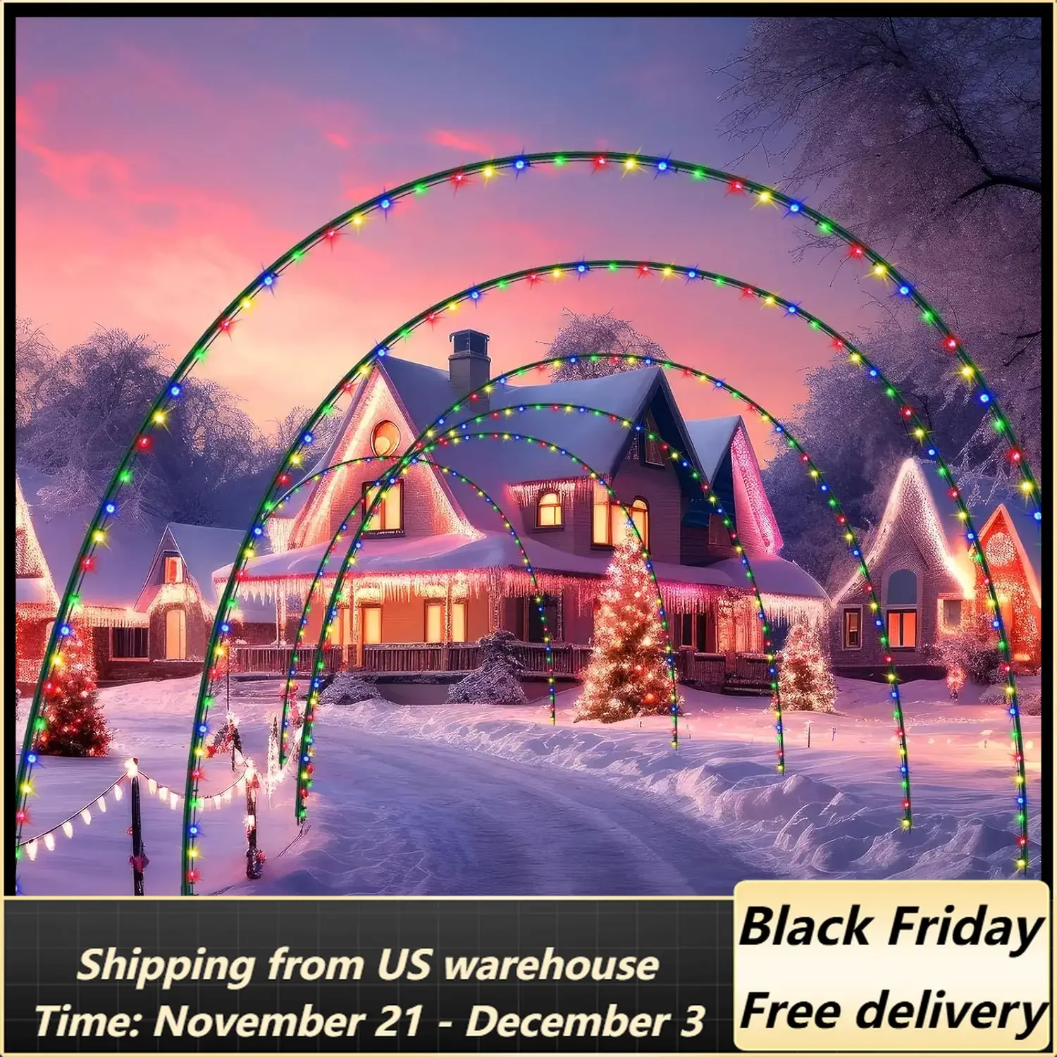 3 Pack 10FT Christmas Light Arch with 8 Mode Metal for Christmas Holiday Wedding Outdoor Archway, Easy Assembly,