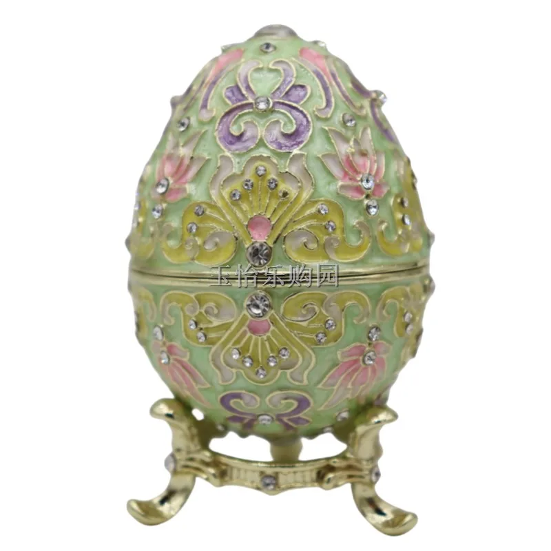 

Green Faberge Style Egg Trinket Box - Unique Hand Painted Enameled Jewelry Box,Collectible,Unique Gift for Home Decor