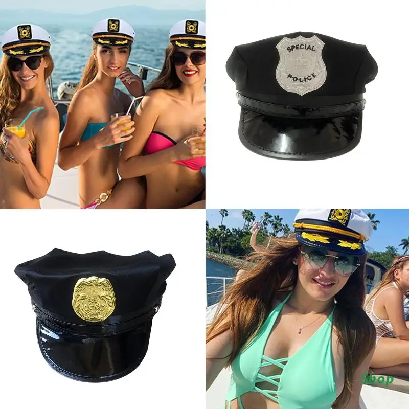 L5YC Performance Military Hat Police with Badge Octagonal Hat for Carnival