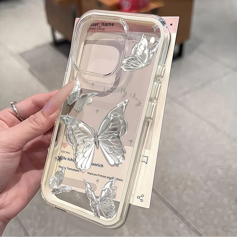 Ästhetische Silber-Schmetterling-Handyhülle für Galaxy A57 A37 A55 A54 A36 A35 5G S25 S24 S23 Plus S26 S25 S24 Ultra FE Weiche Hülle – Detail 5