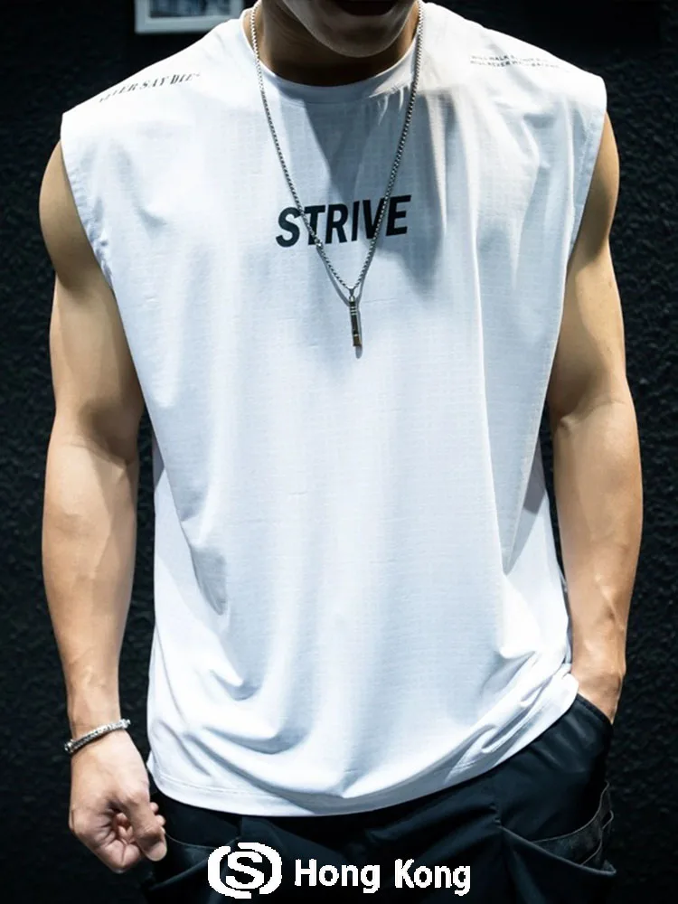 

White Svel Vest Men's T-irt Summer New Fitn High-End Casual Ice Silk High-end Men's Silk Cotton Blend Vest