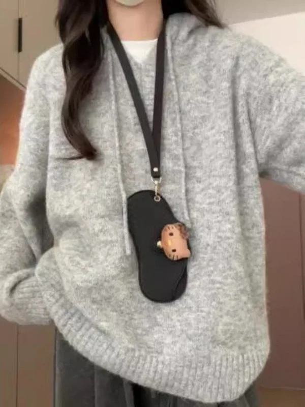 

ay Hooded Sweater Women's Lazy Sle Knitted Top High-End Feeling Autumn Winter New Arrival Faionable Comfortable Loose Fit