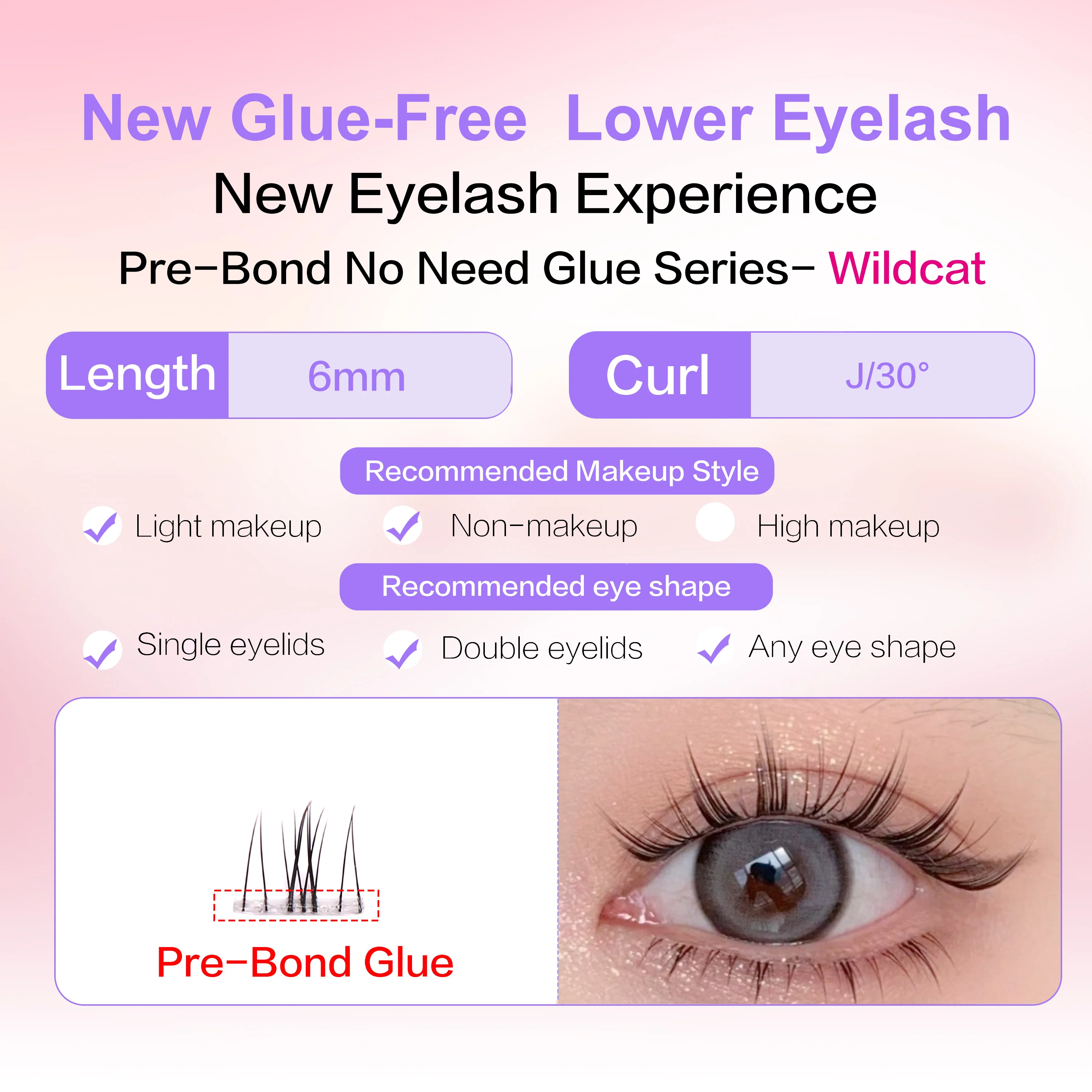 FindLove No Glue Lower Lashes Press-on Eyelashes Pre-glued Bottom Lash Natural False Eyelash Extension Set DIY Eyelash For Makup