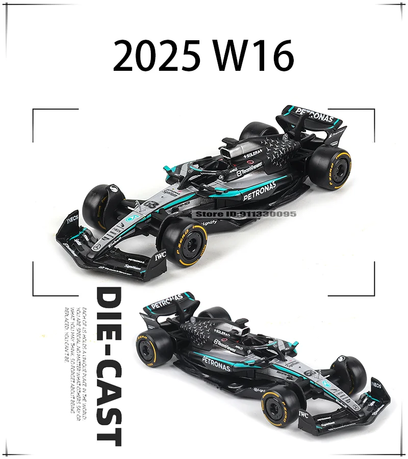 Bburago 1:43 Neuer F1 Mercedes-AMG 2025 W16 # 63 George Russell # 12 Kimi Antonelli Legierungsauto-Modell aus Druckguss, Sammlerstück – Detail 3