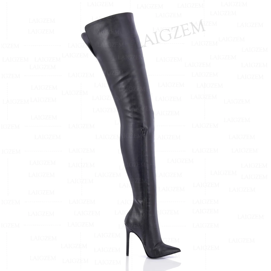 ZHIMA Women Crotch High Boots Side Zip Faux Leather Thin High Heels Boots Thigh High Over Knee Shoes Woman Big Size 41 43 45 47