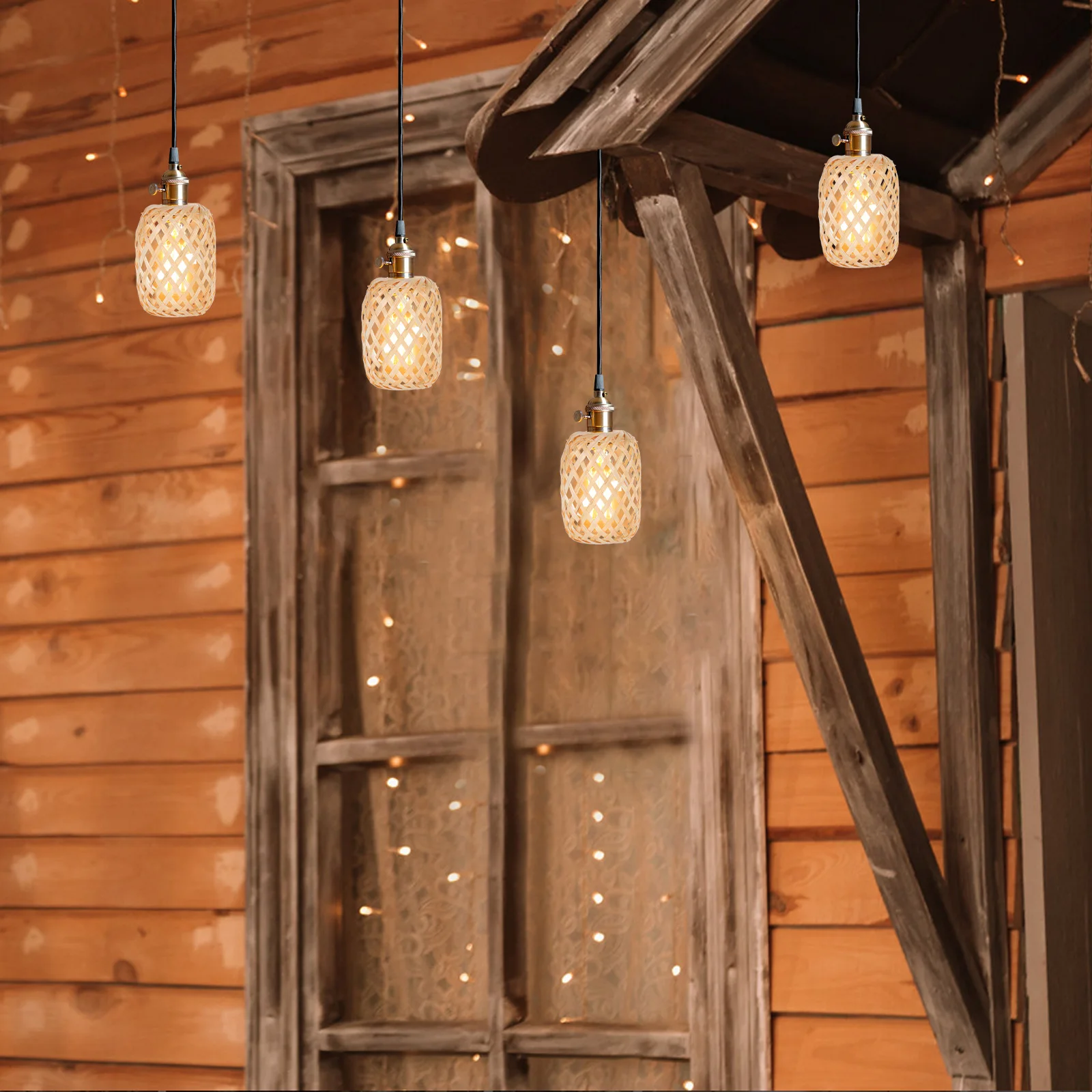 

4Pcs Woven Bamboo Lampshade Decorative Mini Lanterns for DIY Hanging Lights Home Decor Event Centerpiece Illumination