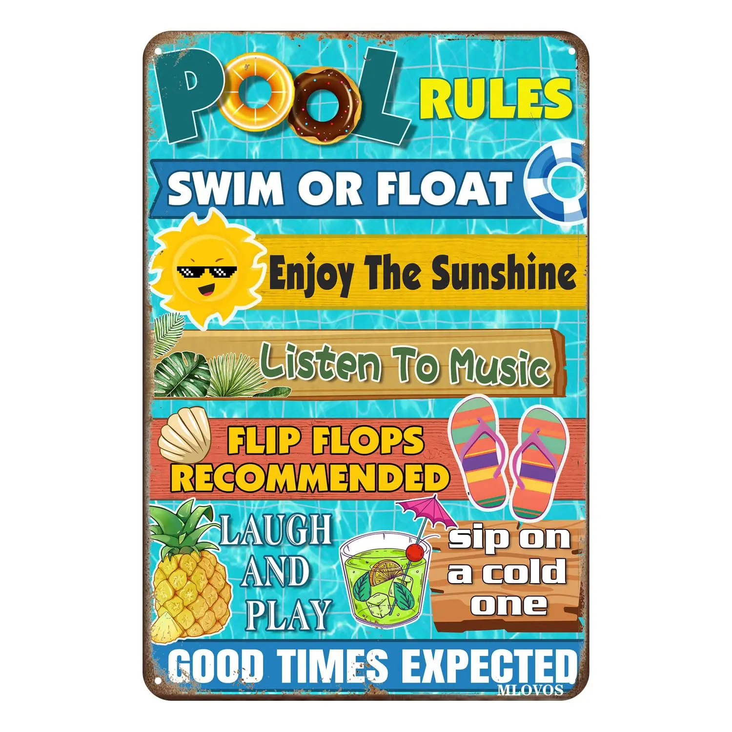 Metal Sign Pool Rules Pool Decor Sign Pool Decorations Outdoor Perfect for Beach Home Bar Pool Deck Backyard Walls Sign 12x8 Inc