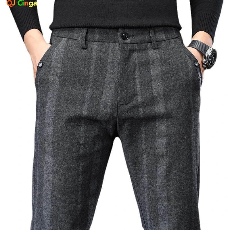 2023 Spring and Autumn New Grey Vertical Stripe Suit Trousers Men\'s Business Casual Men Pants Blue Black Pantalon