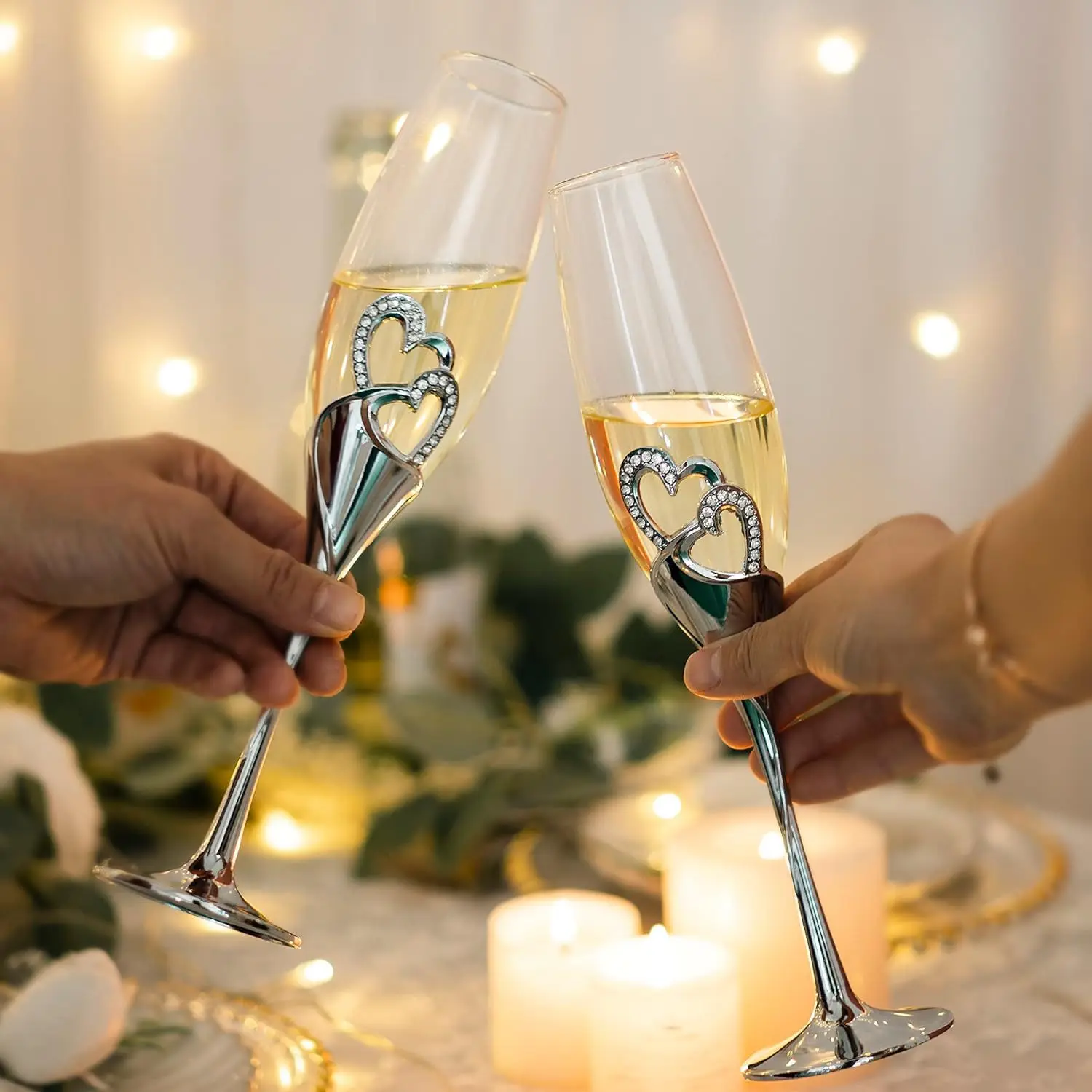 

Silver metal heart-shaped champagne glass luxury wedding wine glass set