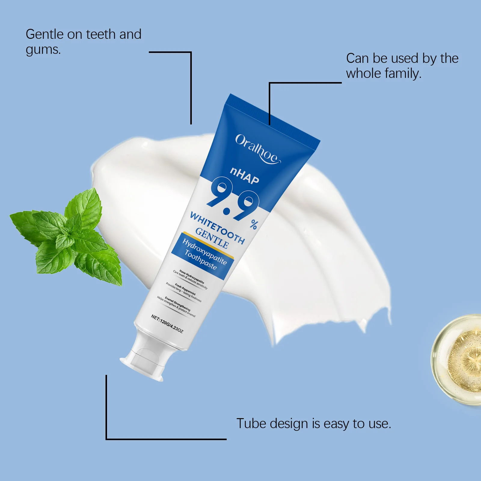 

9.9% Hydroxyapatite Toothpaste Teeth Whitening Protect Enamel Oral Cleaning Stain Removal Freshens Breath Brightening Toothpaste