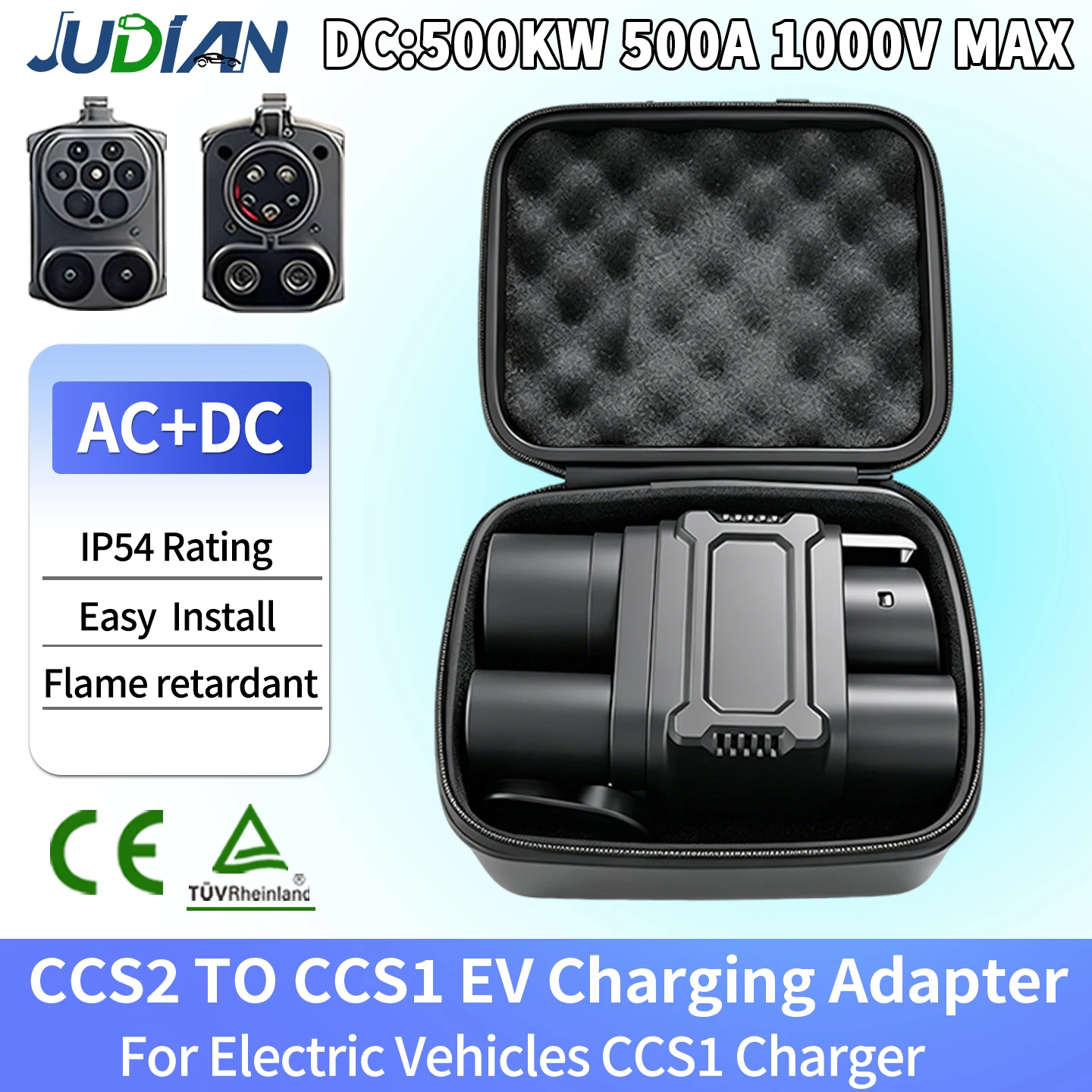 CCS2 to CCS1 EV Adapter 500A From CCS2 to CCS1 DC+AC Electric Vehicle Charger Fast EV Charging Adapter Factory Directly Sale